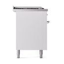 ILVE 60-Inch Nostalgie II Noblesse Natural Gas Dual Fuel Range with 7 Sealed Burners, Gridlde, French Top, and Solid Door Oven in White with Chrome Trim (UN60FSQNMPWHC)