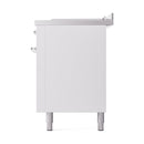 ILVE 60-Inch Nostalgie II Noblesse Natural Gas Dual Fuel Range with 7 Sealed Burners, Gridlde, French Top, and Solid Door Oven in White with Chrome Trim (UN60FSQNMPWHC)