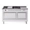 ILVE 60-Inch Nostalgie II Noblesse Natural Gas Dual Fuel Range with 7 Sealed Burners, Gridlde, French Top, and Solid Door Oven in White with Chrome Trim (UN60FSQNMPWHC)