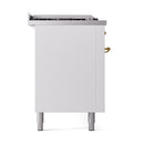 ILVE 60-Inch Nostalgie II Noblesse Propane Gas Dual Fuel Range with 7 Sealed Burners, Gridlde, French Top, and Solid Door Oven in White with Brass Trim (UN60FSQNMPWHGLP)
