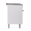 ILVE 60-Inch Nostalgie II Noblesse Natural Gas Dual Fuel Range with 7 Sealed Burners, Gridlde, French Top, and Solid Door Oven in White with Brass Trim (UN60FSQNMPWHG)