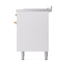 ILVE 60-Inch Nostalgie II Noblesse Propane Gas Dual Fuel Range with 7 Sealed Burners, Gridlde, French Top, and Solid Door Oven in White with Brass Trim (UN60FSQNMPWHGLP)