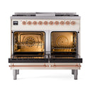 ILVE 40-Inch Nostalgie II Noblesse Propane Gas Dual Fuel Range with Triple Glass Door Oven in Antique White with Copper Trim (UND40FNMPAWPLP)