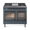 ILVE 40-Inch Nostalgie II Noblesse Natural Gas Dual Fuel Range with Triple Glass Door Oven in Blue Grey with Bronze Trim (UND40FNMPBGB)