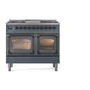 ILVE 40-Inch Nostalgie II Noblesse Natural Gas Dual Fuel Range with Triple Glass Door Oven in Blue Grey with Bronze Trim (UND40FNMPBGB)