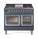 ILVE 40-Inch Nostalgie II Noblesse Propane Gas Dual Fuel Range with Triple Glass Door Oven in Blue Grey with Chrome Trim (UND40FNMPBGCLP)