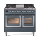 ILVE 40-Inch Nostalgie II Noblesse Natural Gas Dual Fuel Range with Triple Glass Door Oven in Blue Grey with Chrome Trim (UND40FNMPBGC)