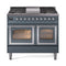 ILVE 40-Inch Nostalgie II Noblesse Natural Gas Dual Fuel Range with Triple Glass Door Oven in Blue Grey with Chrome Trim (UND40FNMPBGC)