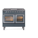 ILVE 40-Inch Nostalgie II Noblesse Natural Gas Dual Fuel Range with Triple Glass Door Oven in Blue Grey with Chrome Trim (UND40FNMPBGC)