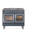 ILVE 40-Inch Nostalgie II Noblesse Propane Gas Dual Fuel Range with Triple Glass Door Oven in Blue Grey with Chrome Trim (UND40FNMPBGCLP)