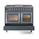 ILVE 40-Inch Nostalgie II Noblesse Natural Gas Dual Fuel Range with Triple Glass Door Oven in Blue Grey with Chrome Trim (UND40FNMPBGC)
