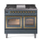 ILVE 40-Inch Nostalgie II Noblesse Natural Gas Dual Fuel Range with Triple Glass Door Oven in Blue Grey with Brass Trim (UND40FNMPBGG)