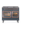 ILVE 40-Inch Nostalgie II Noblesse Natural Gas Dual Fuel Range with Triple Glass Door Oven in Blue Grey with Copper Trim (UND40FNMPBGP)