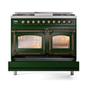 ILVE 40-Inch Nostalgie II Noblesse Propane Gas Dual Fuel Range with Triple Glass Door Oven in Emerald Green with Bronze Trim (UND40FNMPEGBLP)