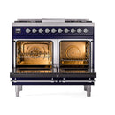 ILVE 40-Inch Nostalgie II Noblesse Natural Gas Dual Fuel Range with Triple Glass Door Oven in Midnight Blue with Chrome Trim (UND40FNMPMBC)