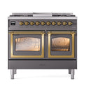ILVE 40-Inch Nostalgie II Noblesse Propane Gas Dual Fuel Range with Triple Glass Door Oven in Matte Graphite with Brass Trim (UND40FNMPMGGLP)