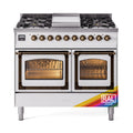ILVE 40-Inch Nostalgie II Noblesse Natural Gas Dual Fuel Range with Triple Glass Door Oven in Custom RAL with Burnished Bronze Trim (UND40FNMPRAB)