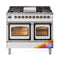 ILVE 40-Inch Nostalgie II Noblesse Natural Gas Dual Fuel Range with Triple Glass Door Oven in Custom RAL with Bronze Trim (UND40FNMPRAB)