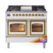 ILVE 40-Inch Nostalgie II Noblesse Natural Gas Dual Fuel Range with Triple Glass Door Oven in RAL with Brass Trim (UND40FNMPRAG)