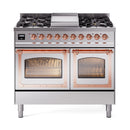 ILVE 40-Inch Nostalgie II Noblesse Propane Gas Dual Fuel Range with Triple Glass Door Oven in Stainless Steel with Copper Trim (UND40FNMPSSPLP)
