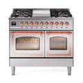 ILVE 40-Inch Nostalgie II Noblesse Natural Gas Dual Fuel Range with Triple Glass Door Oven in Stainless Steel with Copper Trim (UND40FNMPSSP)