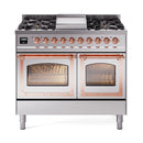 ILVE 40-Inch Nostalgie II Noblesse Natural Gas Dual Fuel Range with Triple Glass Door Oven in Stainless Steel with Copper Trim (UND40FNMPSSP)