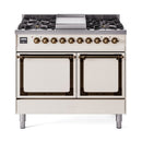 ILVE 40-Inch Nostalgie II Noblesse Propane Gas Dual Fuel Range with Solid Door Oven in Antique White with Bronze Trim (UND40FQNMPAWBLP)