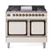 ILVE 40-Inch Nostalgie II Noblesse Natural Gas Dual Fuel Range with Solid Door Oven in Antique White with Bronze Trim (UND40FQNMPAWB)