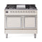 ILVE 40-Inch Nostalgie II Noblesse Natural Gas Dual Fuel Range with Solid Door Oven in Antique White with Chrome Trim (UND40FQNMPAWC)