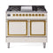 ILVE 40-Inch Nostalgie II Noblesse Natural Gas Dual Fuel Range with Solid Door Oven in Antique White with Brass Trim (UND40FQNMPAWG)