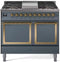 ILVE 40-Inch Nostalgie II Noblesse Dual Fuel Range with Solid Door Oven in Blue Grey with Brass Trim (UND40FQNMPBGG)