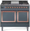 ILVE 40-Inch Nostalgie II Noblesse Natural Gas Dual Fuel Range with Solid Door Oven in Blue Grey with Copper Trim (UND40FQNMPBGP)