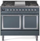 ILVE 40-Inch Nostalgie II Noblesse Natural Gas Dual Fuel Range with Solid Door Oven in Blue Grey with Chrome Trim (UND40FQNMPBGC)