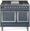 ILVE 40-Inch Nostalgie II Noblesse Natural Gas Dual Fuel Range with Solid Door Oven in Blue Grey with Chrome Trim (UND40FQNMPBGC)