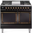ILVE 40-Inch Nostalgie II Noblesse Propane Gas Dual Fuel Range with Solid Door Oven in Glossy Black with Bronze Trim (UND40FQNMPBKBLP)
