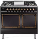 ILVE 40-Inch Nostalgie II Noblesse Natural Gas Dual Fuel Range with Solid Door Oven in Glossy Black with Bronze Trim (UND40FQNMPBKB)