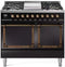 ILVE 40-Inch Nostalgie II Noblesse Natural Gas Dual Fuel Range with Solid Door Oven in Glossy Black with Bronze Trim (UND40FQNMPBKB)