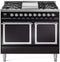 ILVE 40-Inch Nostalgie II Noblesse Natural Gas Dual Fuel Range with Solid DOor Oven in Glossy Black with Chrome Trim (UND40FQNMPBKC)