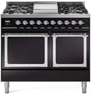 ILVE 40-Inch Nostalgie II Noblesse Propane Gas Dual Fuel Range with Solid DOor Oven in Glossy Black with Chrome Trim (UND40FQNMPBKCLP)