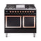 ILVE 40-Inch Nostalgie II Noblesse Dual Fuel Range with Solid Door Oven in Glossy Black with Copper Trim (UND40FQNMPBKP)