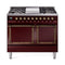 ILVE 40-Inch Nostalgie II Noblesse Natural Gas Dual Fuel Range with Solid Door Oven in Burgundy with Bronze Trim (UND40FQNMPBUB)