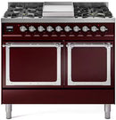 ILVE 40-Inch Nostalgie II Noblesse Propane Gas Dual Fuel Range with Solid Door Oven in Burgundy with Chrome Trim (UND40FQNMPBUCLP)