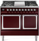 ILVE 40-Inch Nostalgie II Noblesse Natural Gas Dual Fuel Range with Solid Door Oven in Burgundy with Chrome Trim (UND40FQNMPBUC)