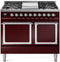 ILVE 40-Inch Nostalgie II Noblesse Natural Gas Dual Fuel Range with Solid Door Oven in Burgundy with Chrome Trim (UND40FQNMPBUC)