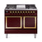 ILVE 40-Inch Nostalgie II Noblesse Natural Gas Dual Fuel Range with Solid Door Oven in Burgundy with Brass Trim (UND40FQNMPBUG)