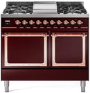 ILVE 40-Inch Nostalgie II Noblesse Propane Gas Dual Fuel Range with Solid Door Oven in Burgundy with Copper Trim (UND40FQNMPBUPLP)