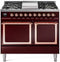 ILVE 40-Inch Nostalgie II Noblesse Natural Gas Dual Fuel Range with Solid Door Oven in Burgundy with Copper Trim (UND40FQNMPBUP)