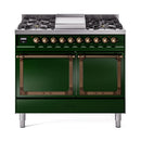 ILVE 40-Inch Nostalgie II Noblesse Natural Gas Dual Fuel Range with Solid Door Oven in Emerald Green with Bronze Trim (UND40FQNMPEGB)