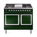 ILVE 40-Inch Nostalgie II Noblesse Natural Gas Dual Fuel Range with Solid Door Oven in Emerald Green with Chrome Trim (UND40FQNMPEGC)