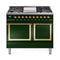 ILVE 40-Inch Nostalgie II Noblesse Natural Gas Dual Fuel Range with Solid Door Oven in Emerald Green with Brass Trim (UND40FQNMPEGG)
